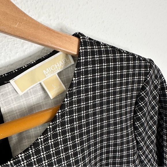 Michael Kors Black White Plaid L Faux Leather Trim Chic Career - Picture 11 of 12